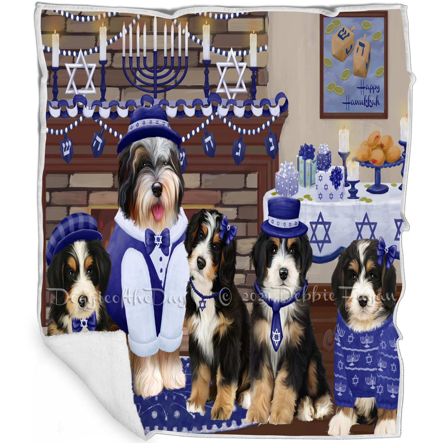 Happy Hanukkah - Dog Pajama with Gold Neck & Trim/Sleeves